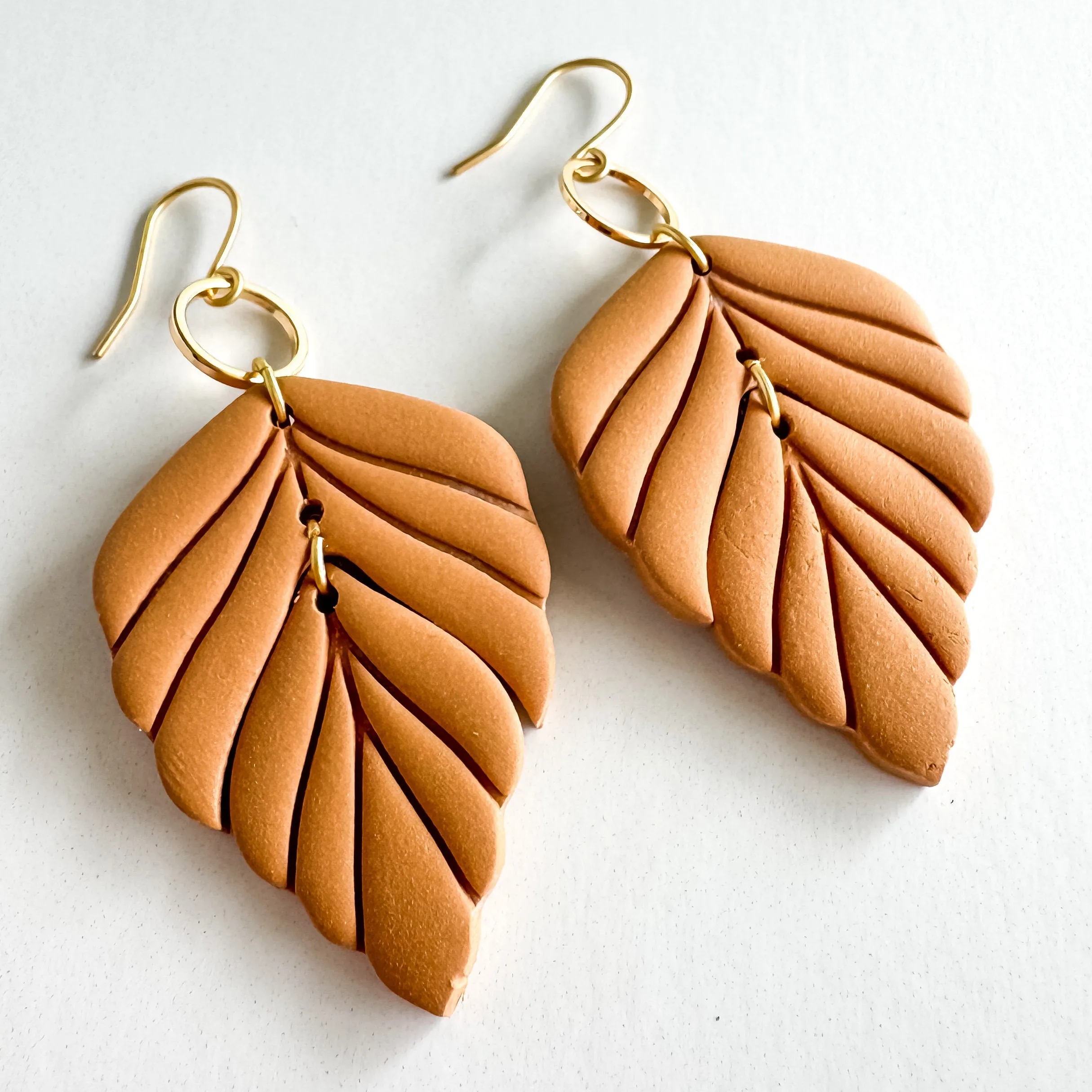 Feather/ Leaf Clay Statement Drop Earring