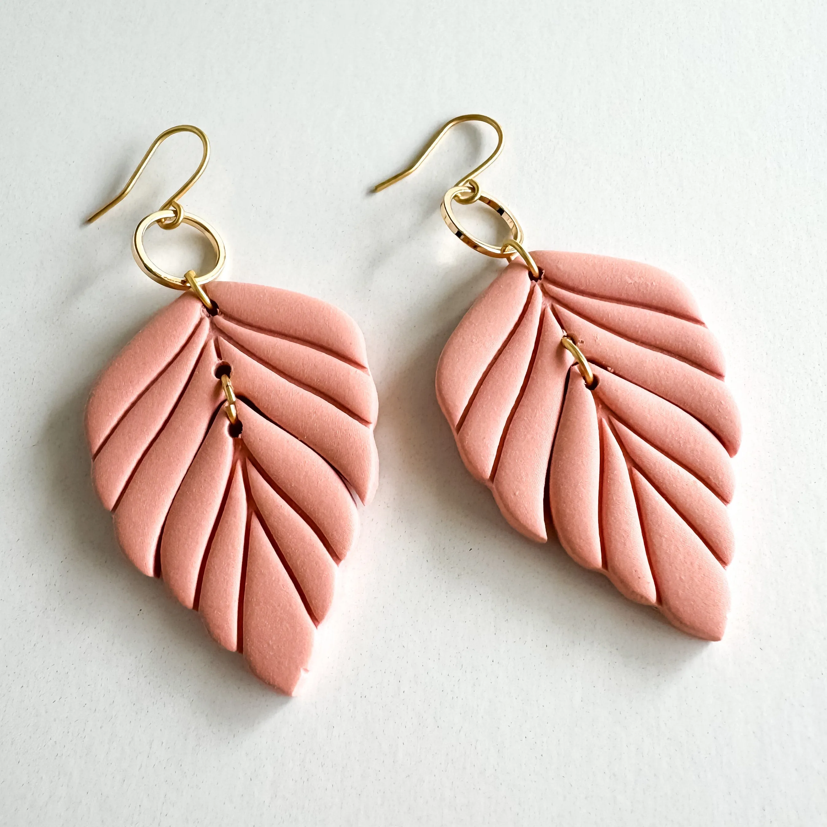 Feather/ Leaf Clay Statement Drop Earring