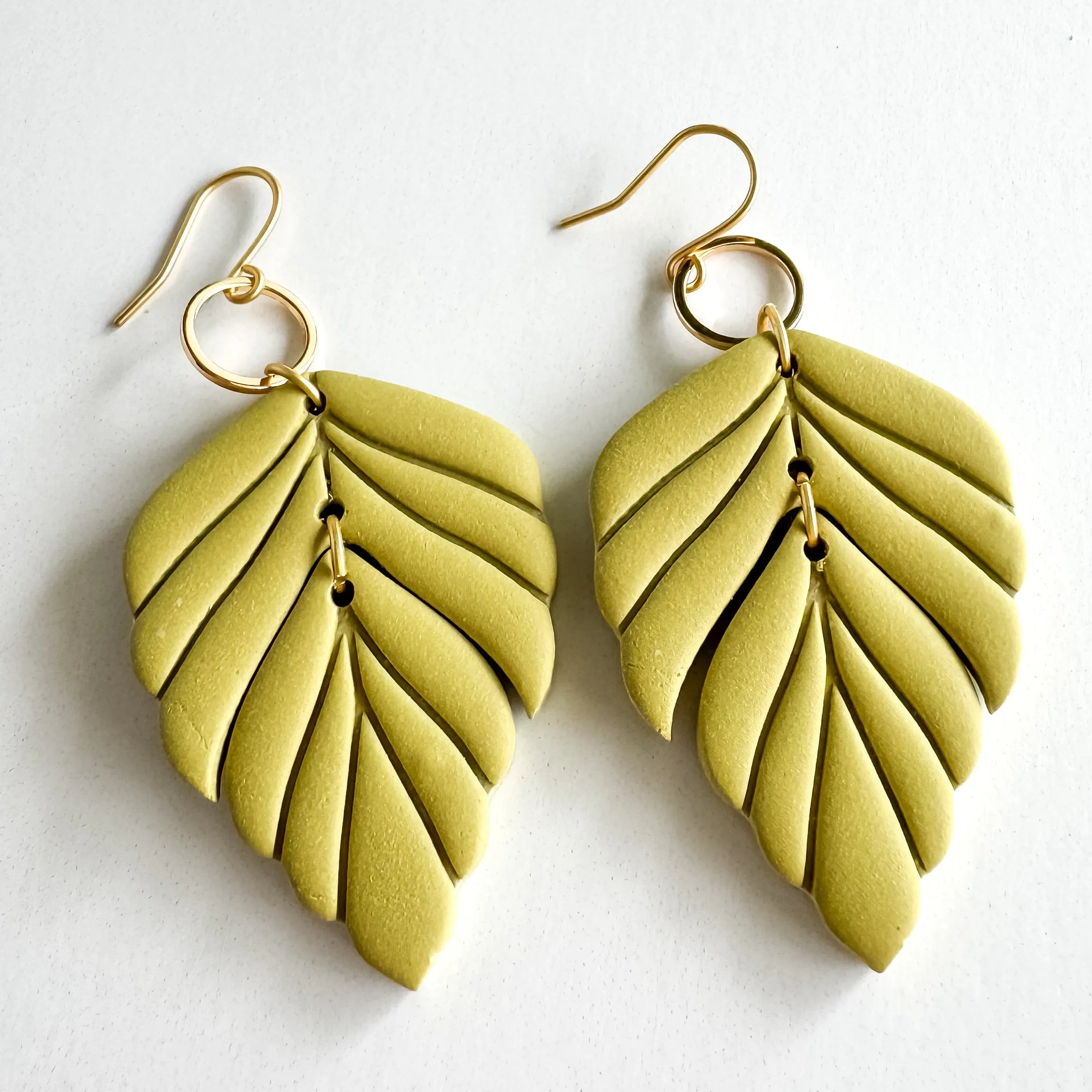 Feather/ Leaf Clay Statement Drop Earring