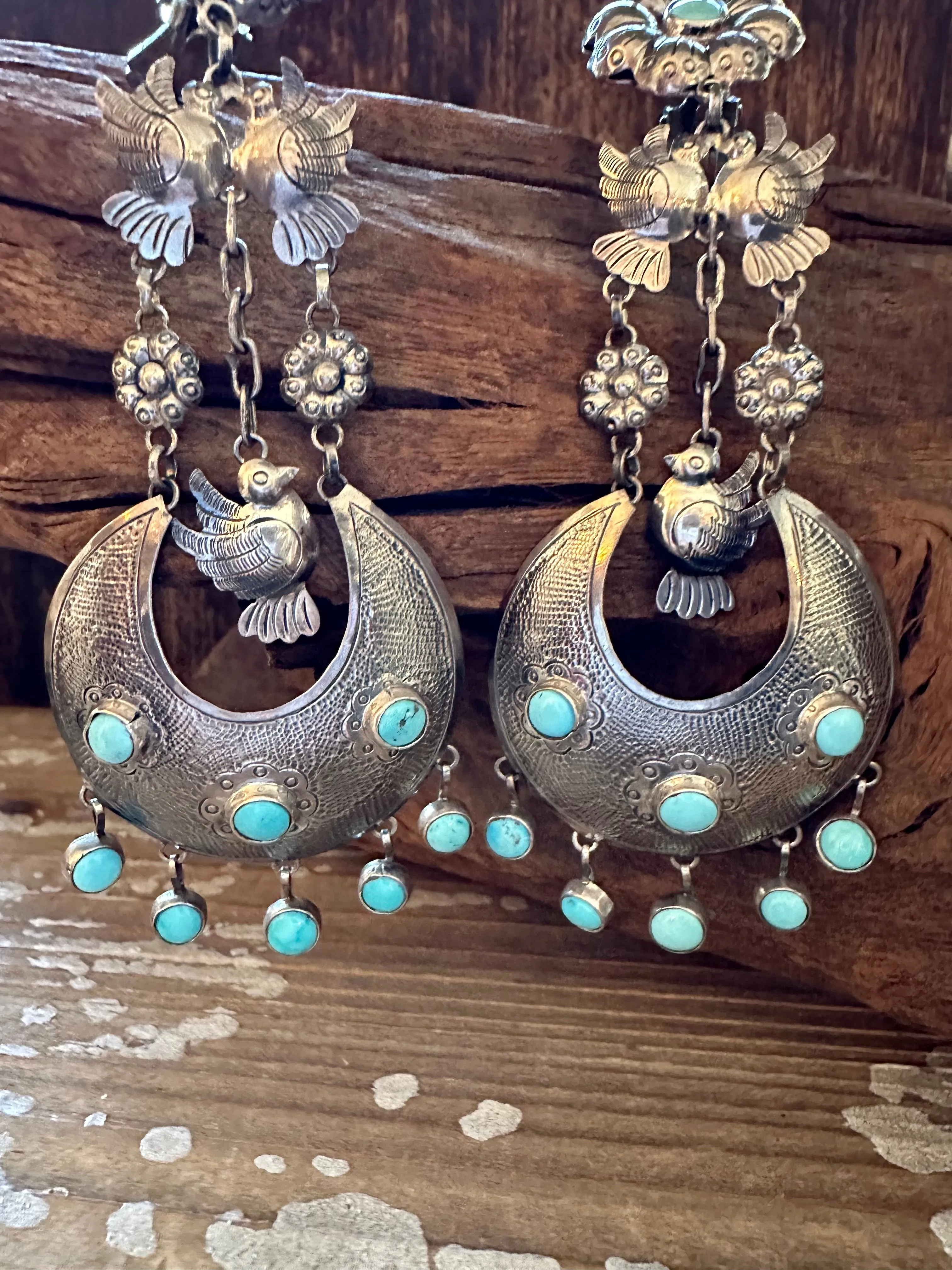 FEDERICO TURQUOISE LOVEBIRDS Mexican Silver Earrings