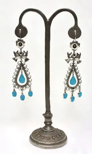 Filigree Floral Lovebird Silver Mexican Earrings