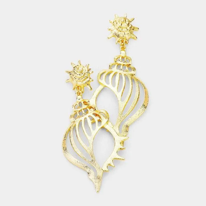 Filigree Metal Conch Shell Earrings