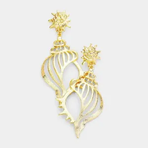 Filigree Metal Conch Shell Earrings