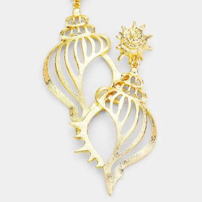 Filigree Metal Conch Shell Earrings