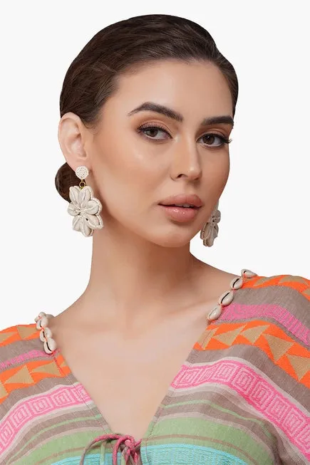 Floral Shell Handmade Beaded Earrings