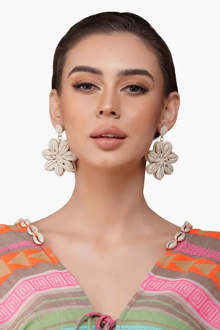 Floral Shell Handmade Beaded Earrings