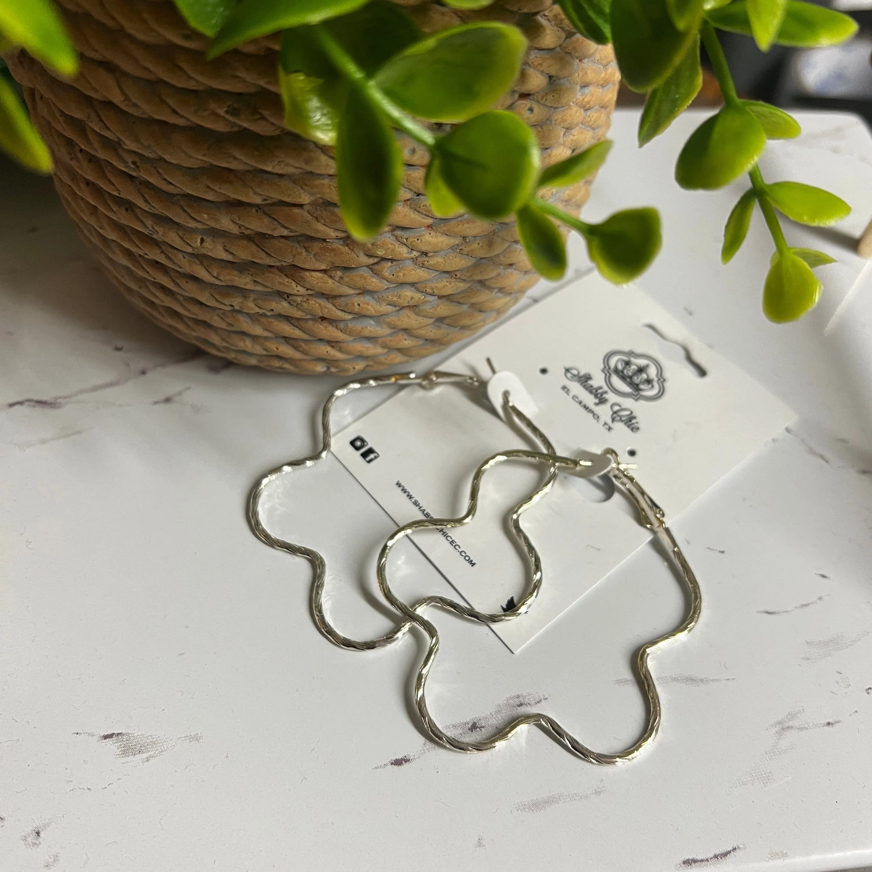 Flower Hoop Earrings - Silver