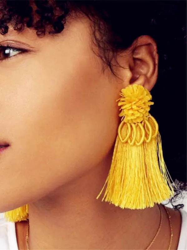 Flower Tassel Earrings Trend Street Shooting Inlaid Earrings