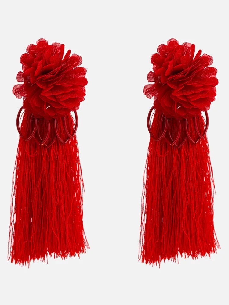 Flower Tassel Earrings Trend Street Shooting Inlaid Earrings