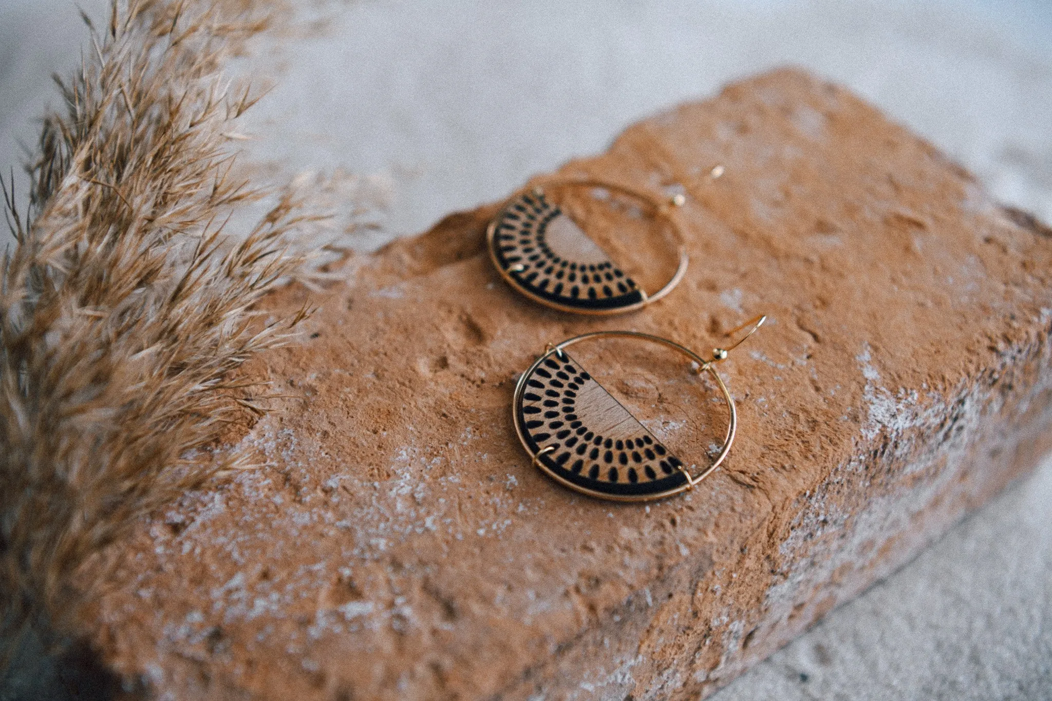 Forest Bloom Wooden Hoop Earrings