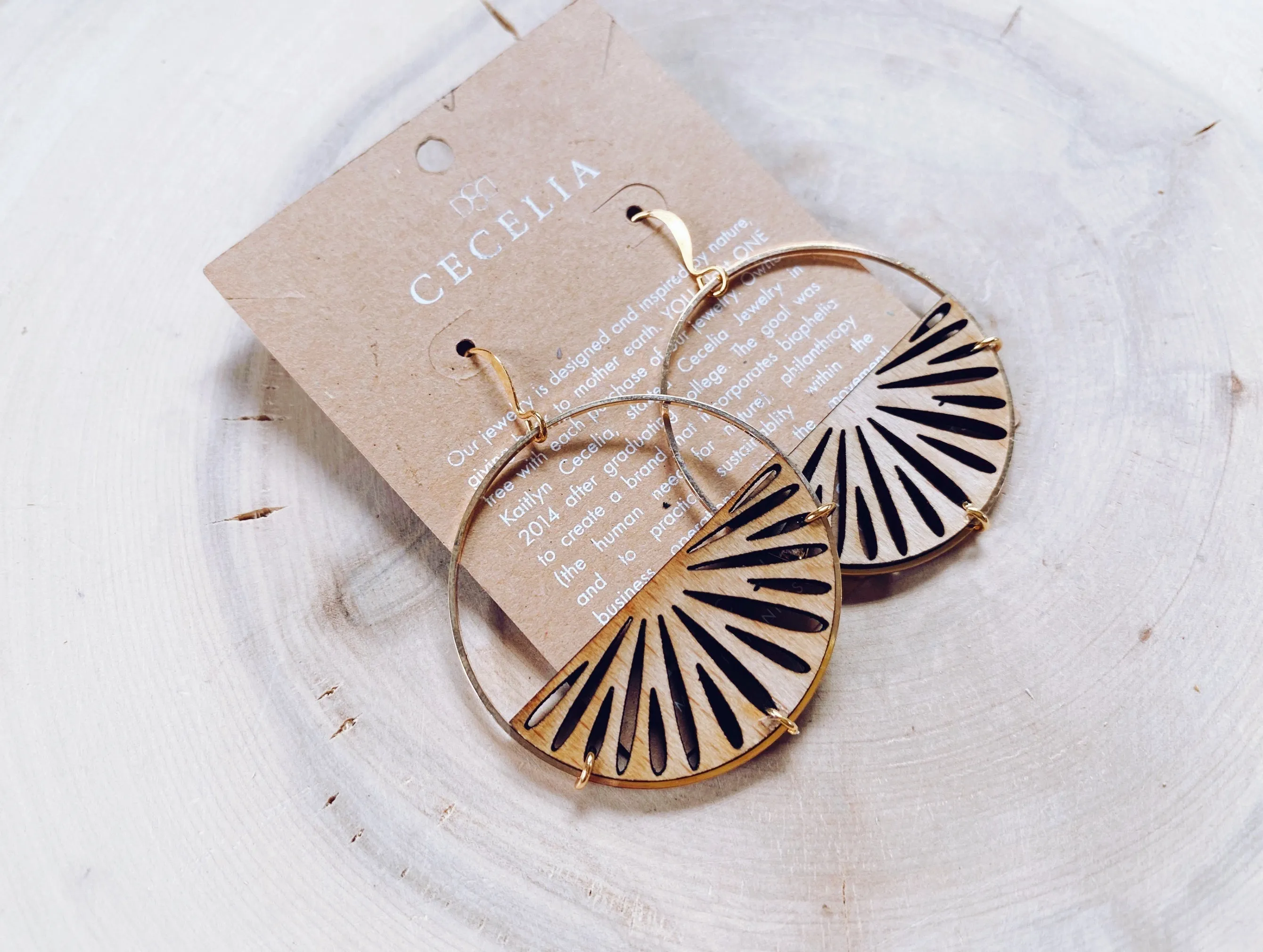 Forest Bloom Wooden Hoop Earrings