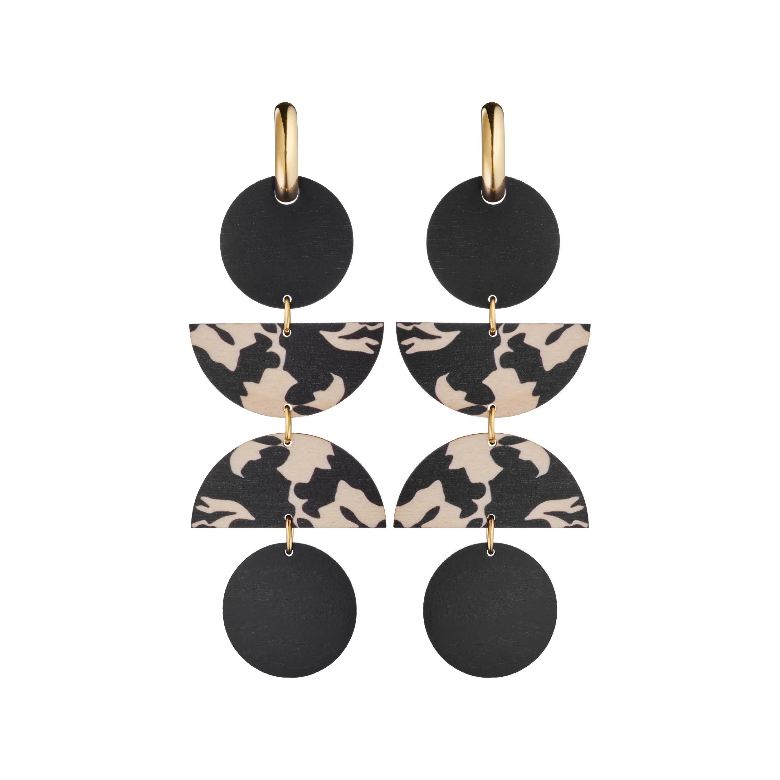 Forever Classic Wooden 4-Piece Earrings Black/Gold