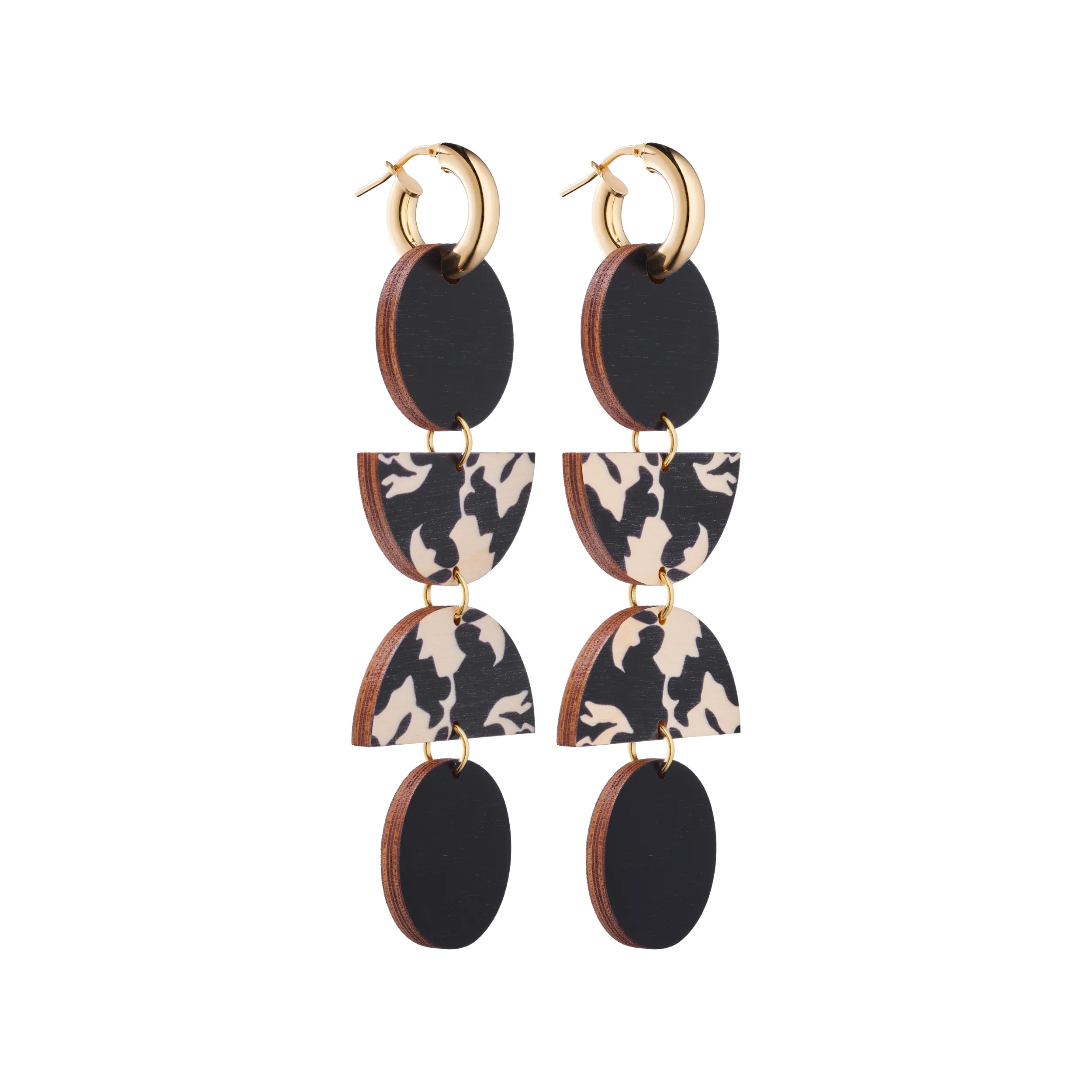 Forever Classic Wooden 4-Piece Earrings Black/Gold