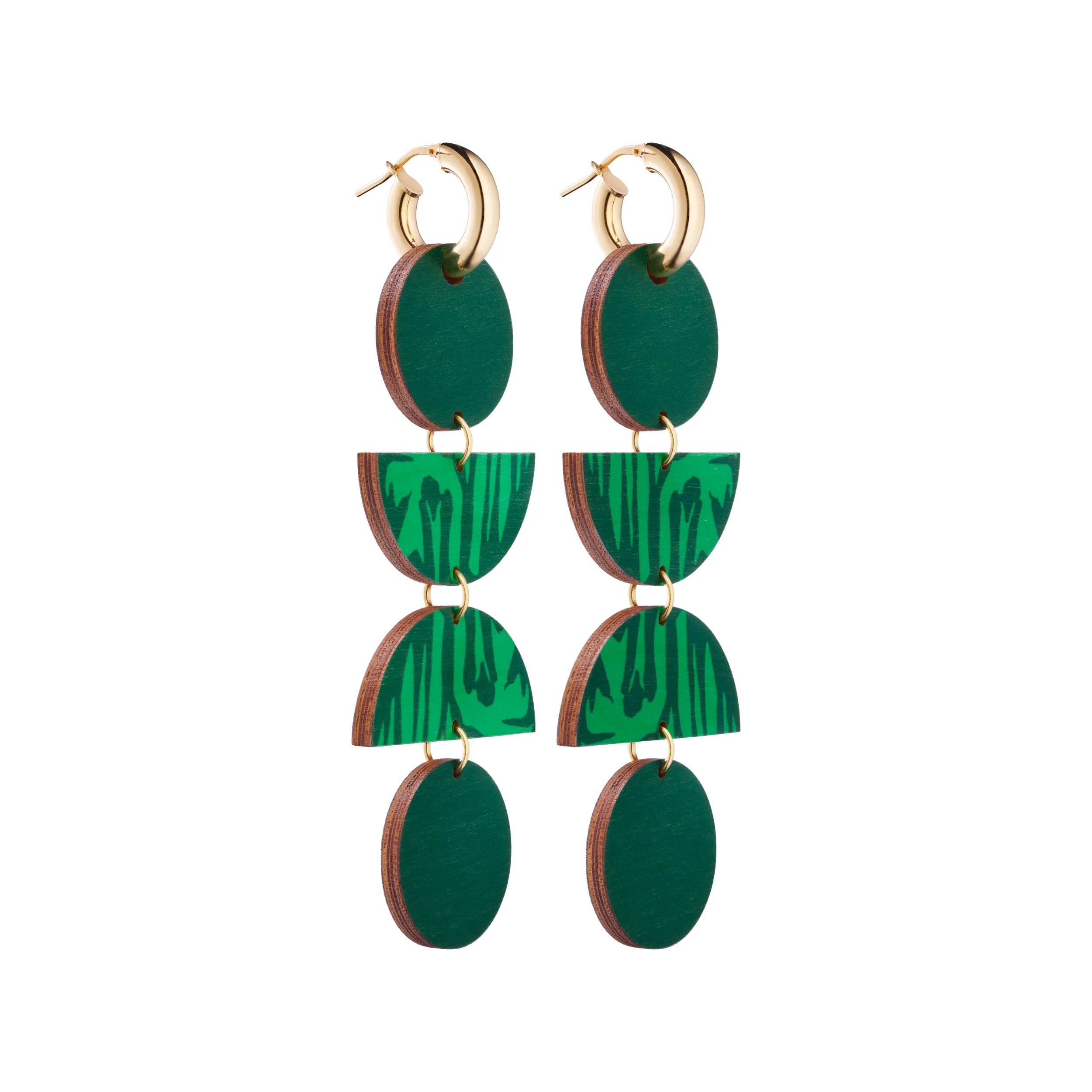 Forever Growing Wooden 4-Piece Earrings Green/Gold
