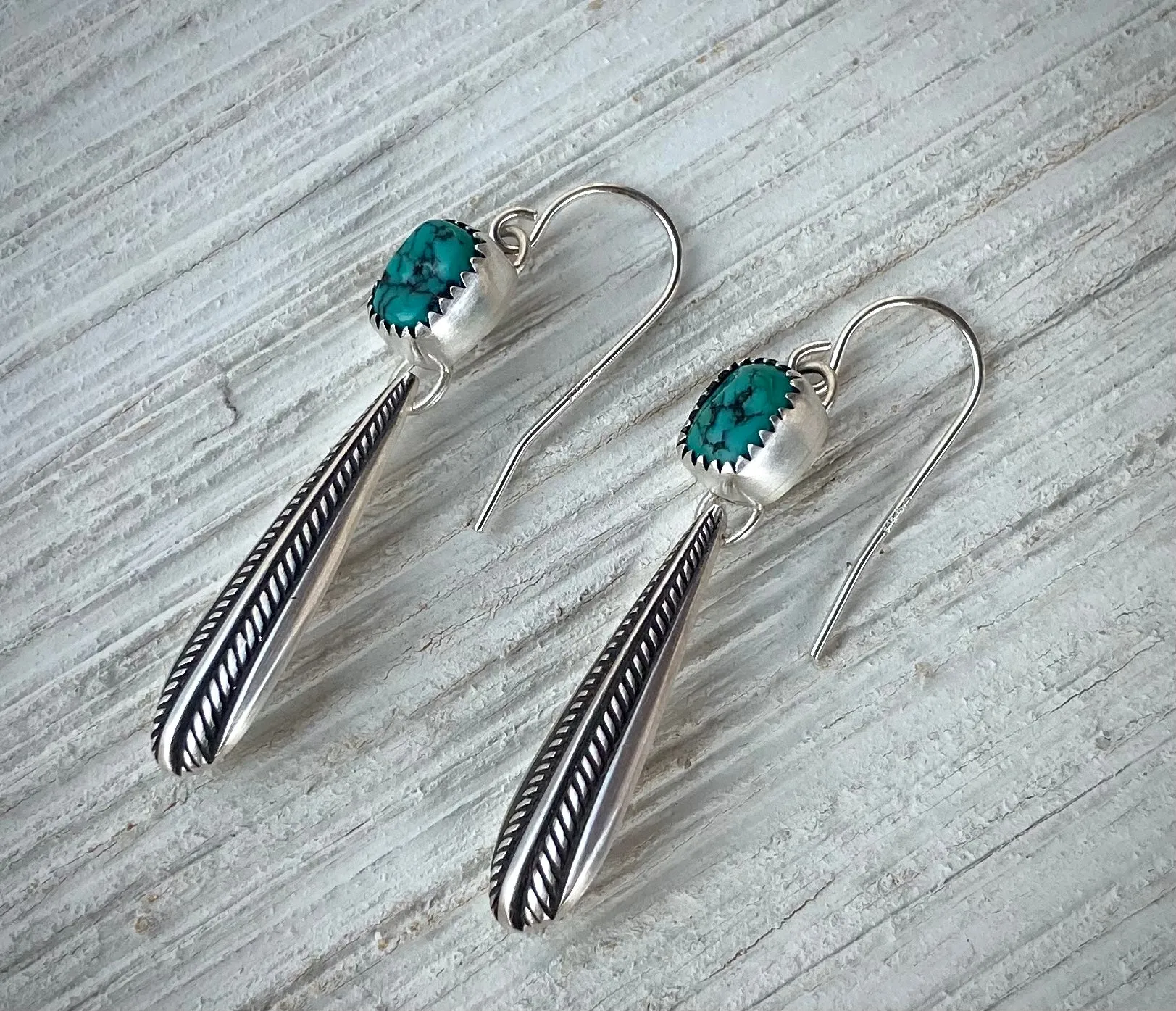 Fox Turquoise Braided Silver Drop Earrings
