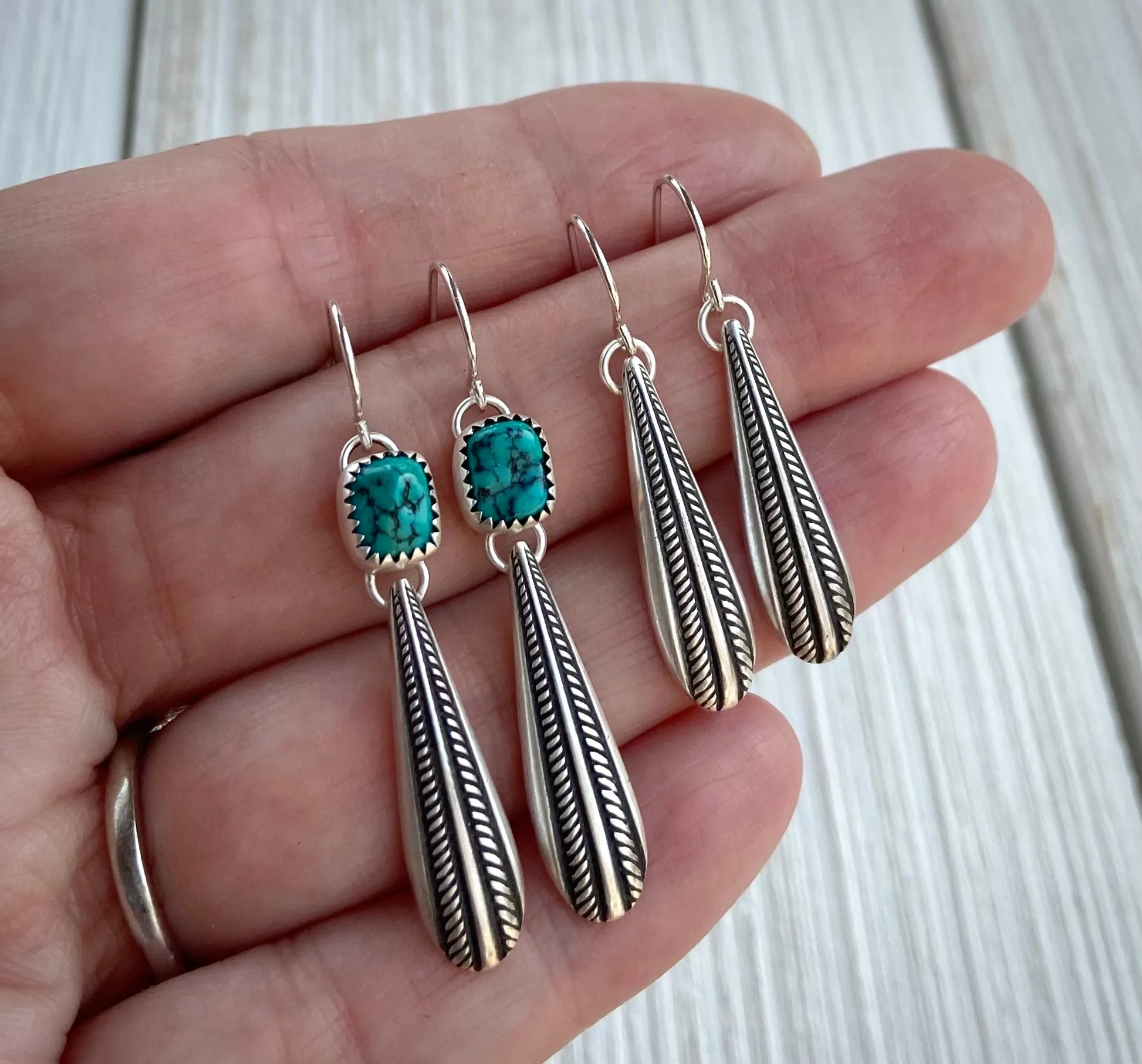 Fox Turquoise Braided Silver Drop Earrings