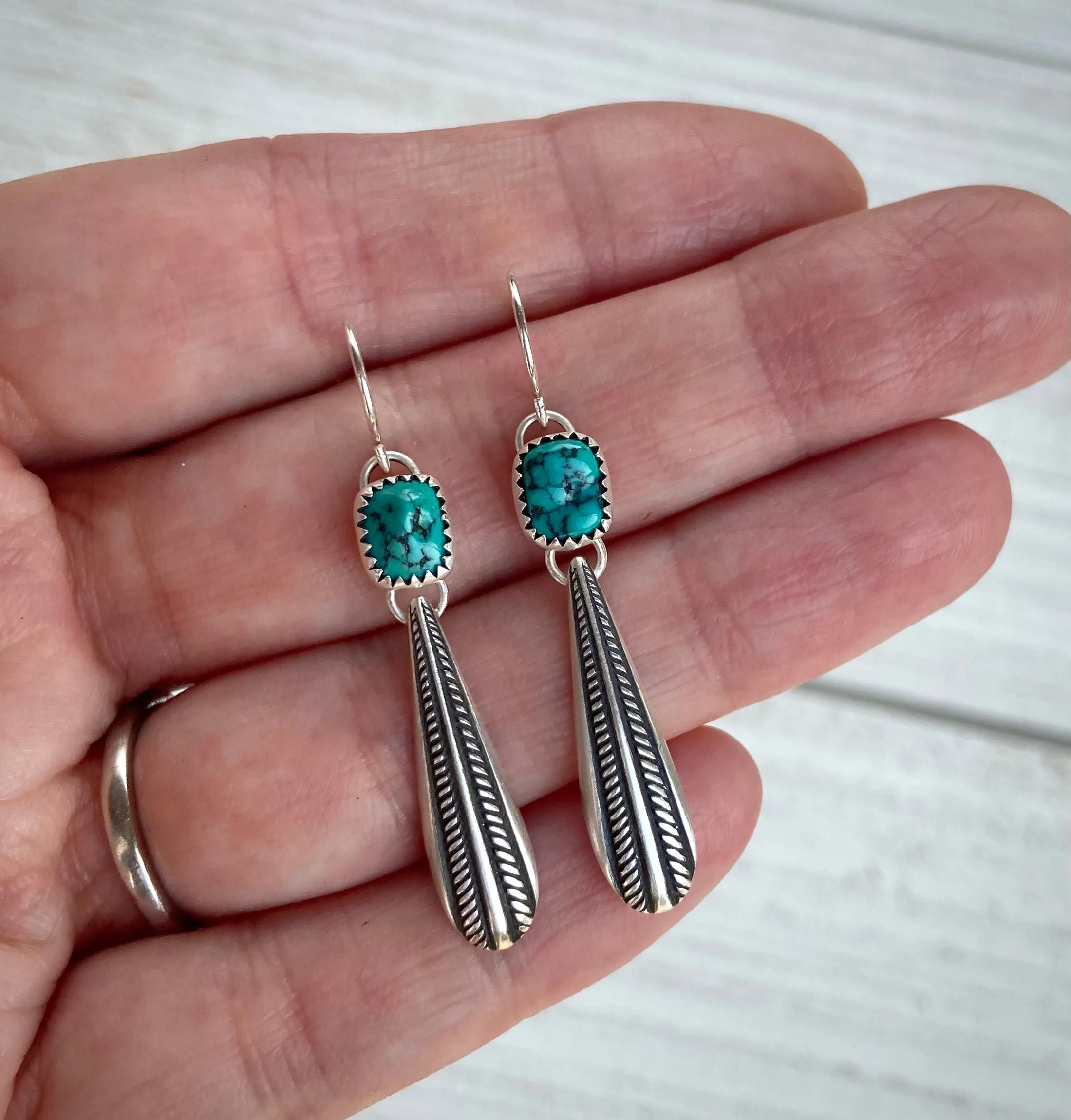 Fox Turquoise Braided Silver Drop Earrings