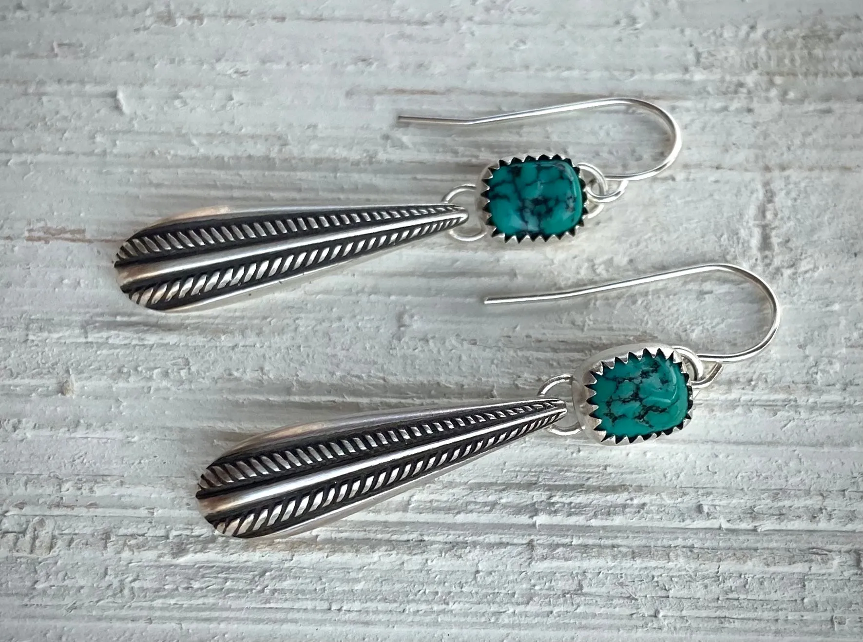 Fox Turquoise Braided Silver Drop Earrings