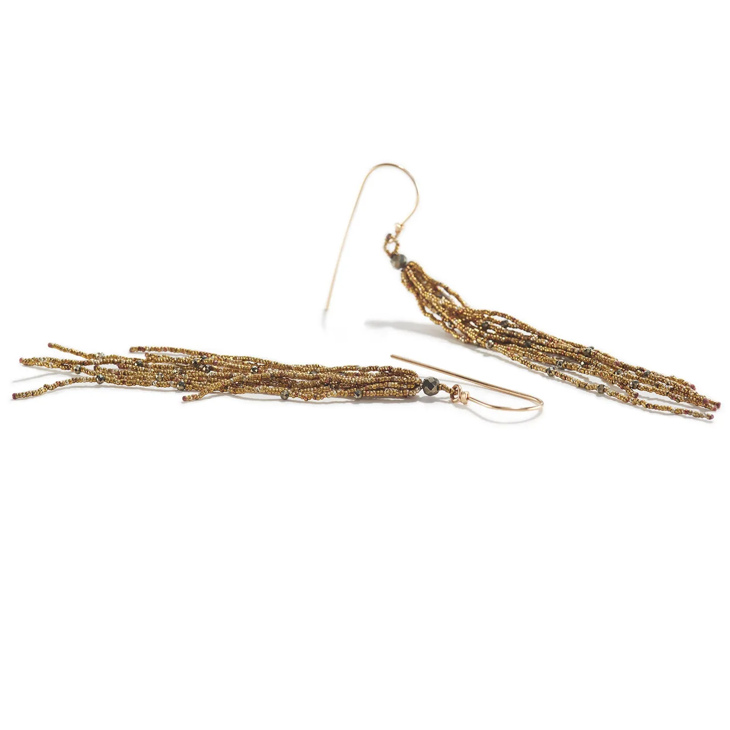 French Brass & Pyrite Tassel Earrings