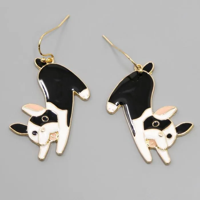 Frenchie French Bulldog Enamel Drop Earrings