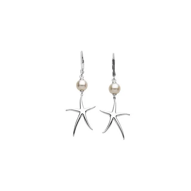 Freshwater Cultured Pearl Starfish Lever Back Earrings