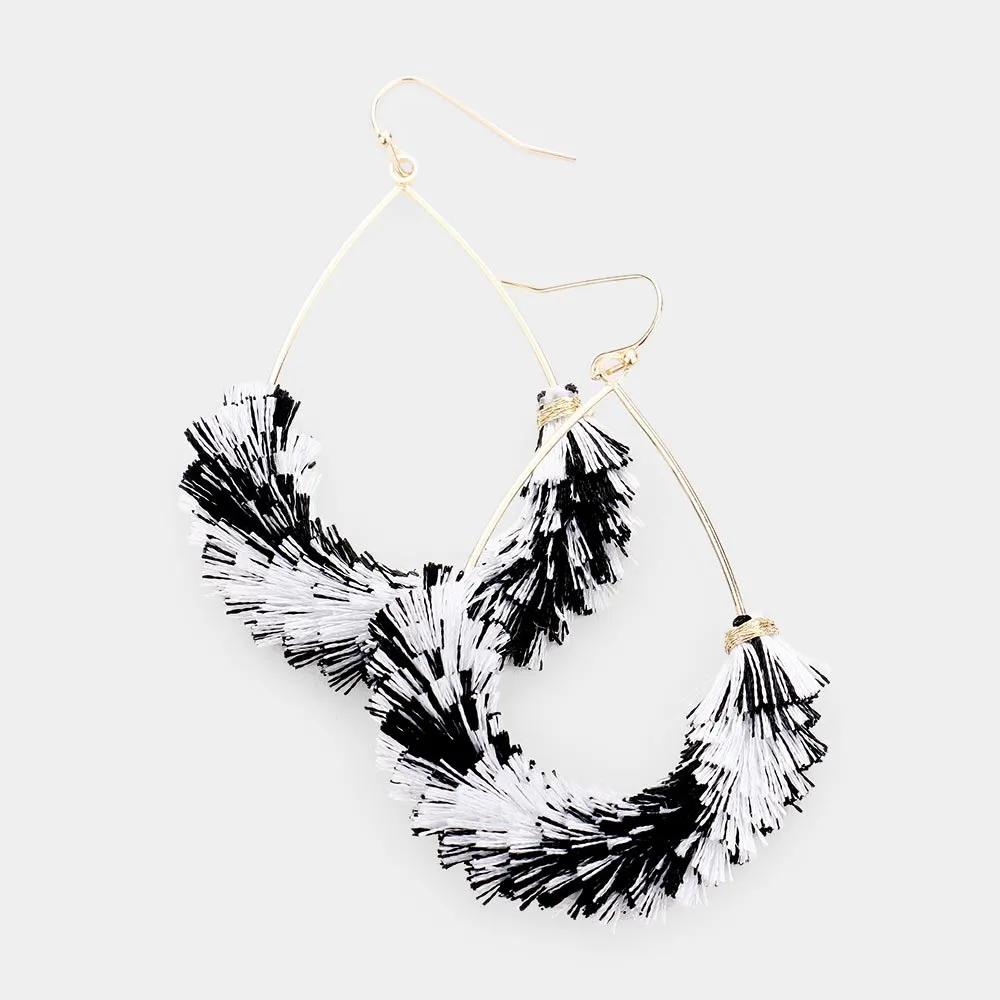 Fun Fashion Black & White Drop Tassel Earrings | 463321