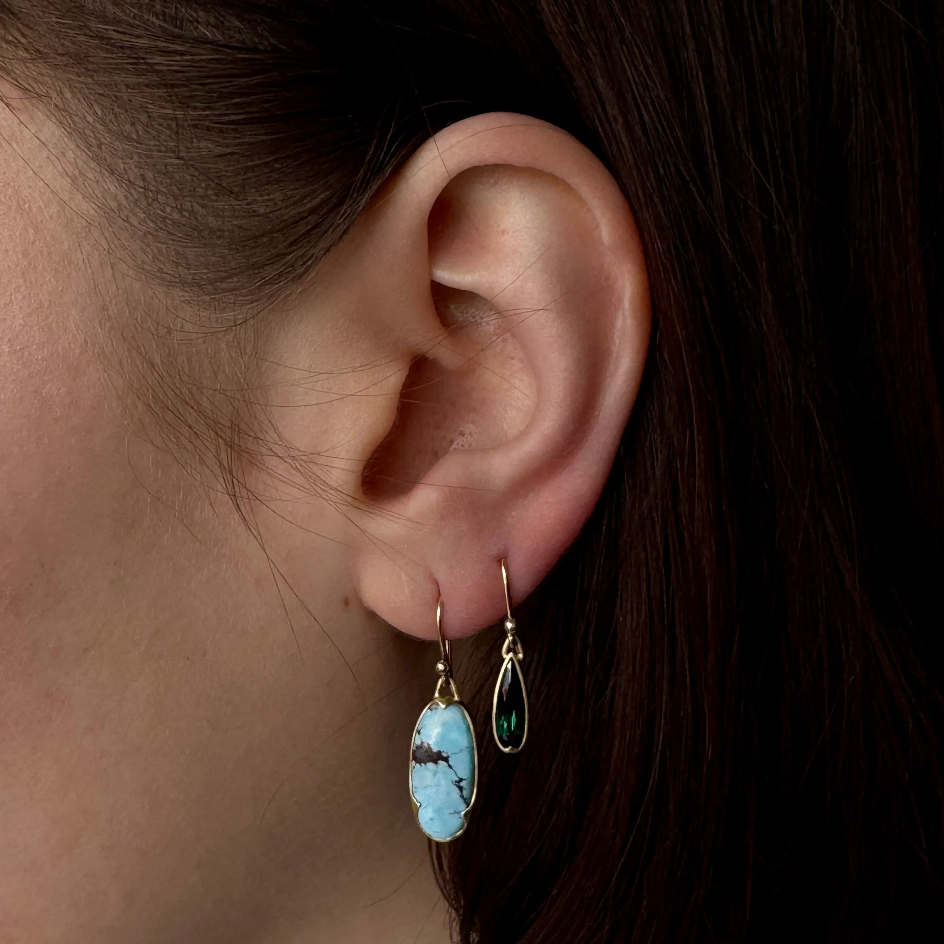 Gabriella Kiss 18k Long Oval Kazakhstan Turquoise Earrings