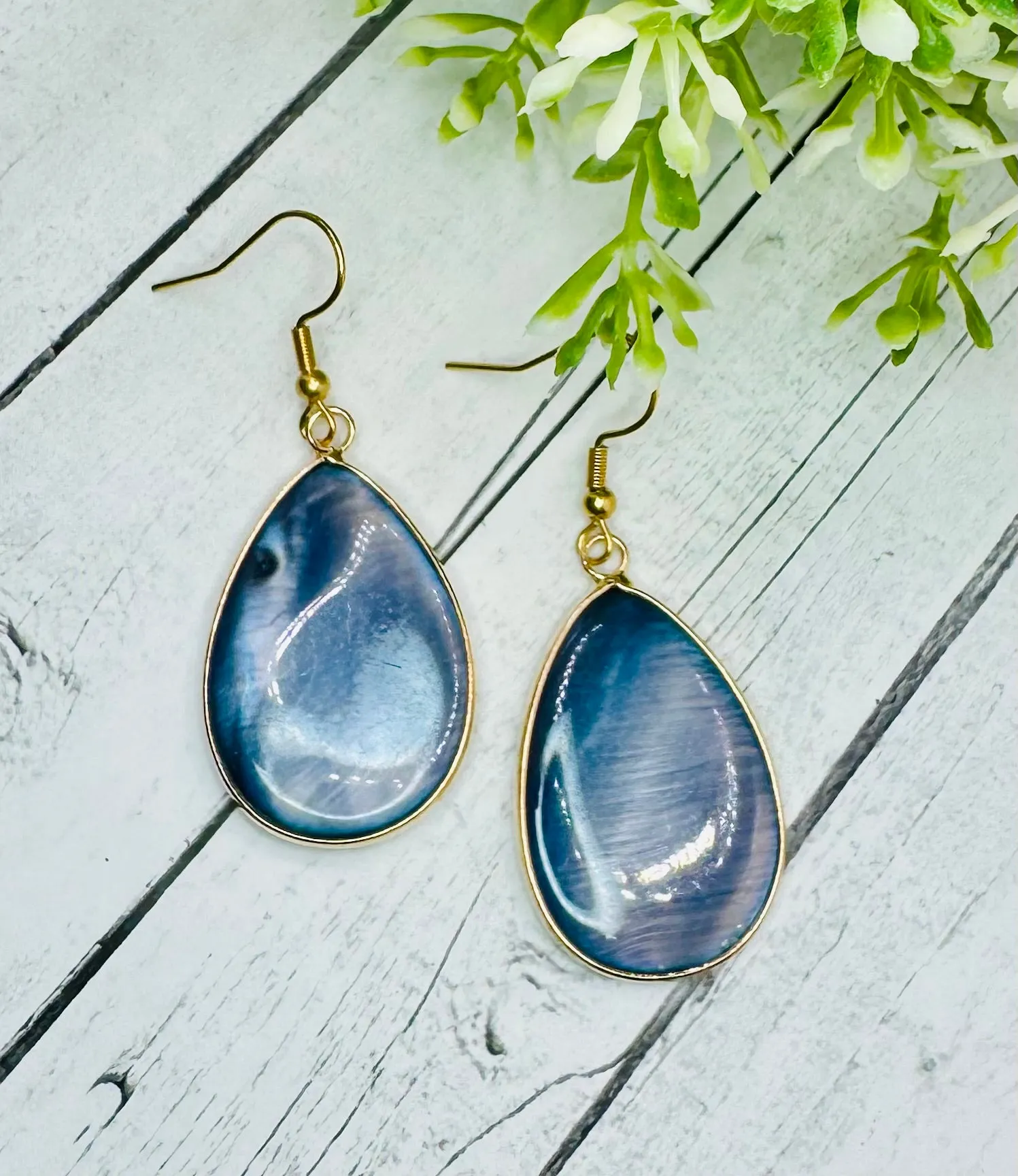 Genuine Blue Abalone Shell Earrings