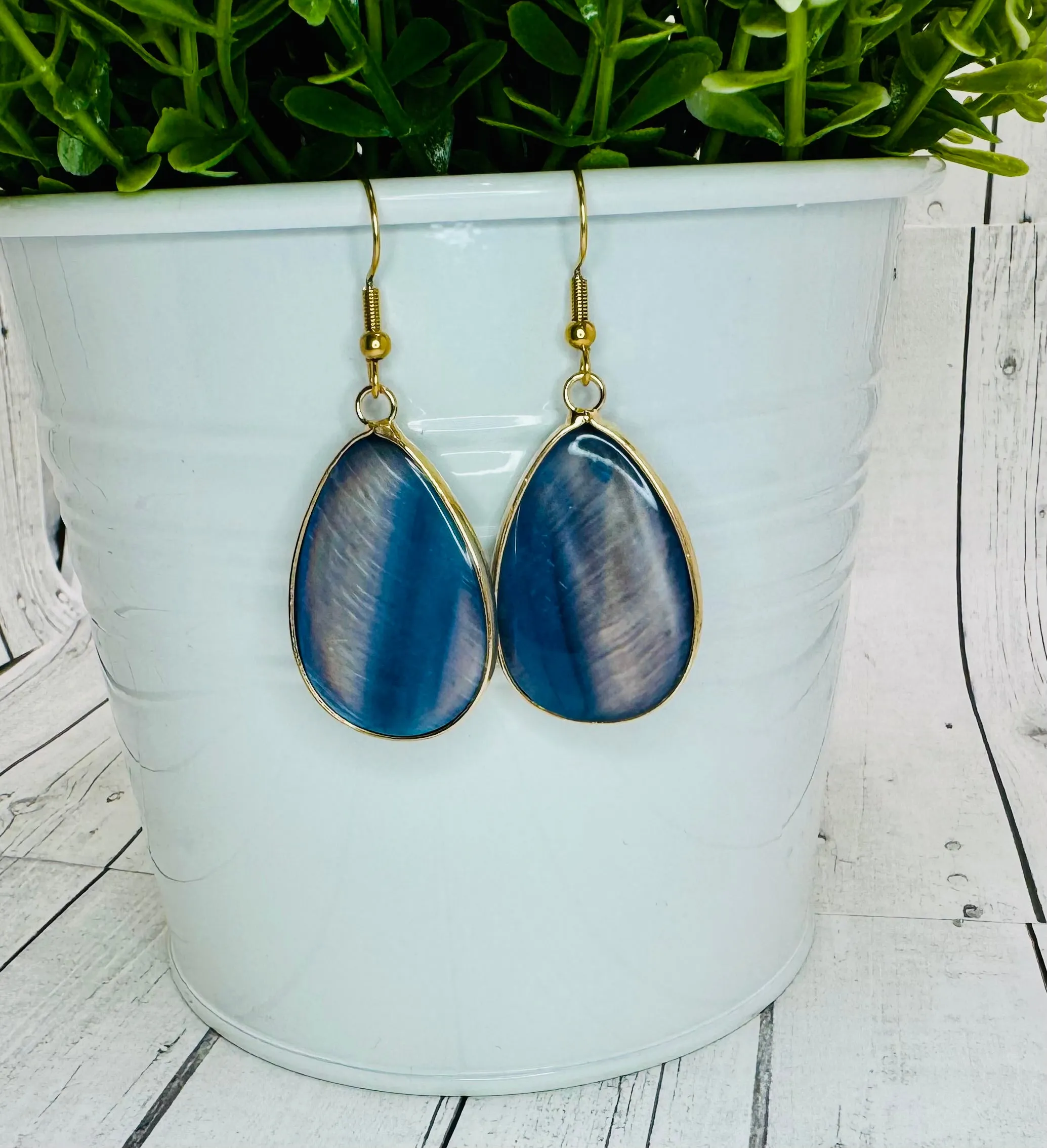 Genuine Blue Abalone Shell Earrings
