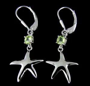 GENUINE PERIDOT SILVER 925 HAWAIIAN SHINY STARFISH LEVERBACK EARRINGS RHODIUM