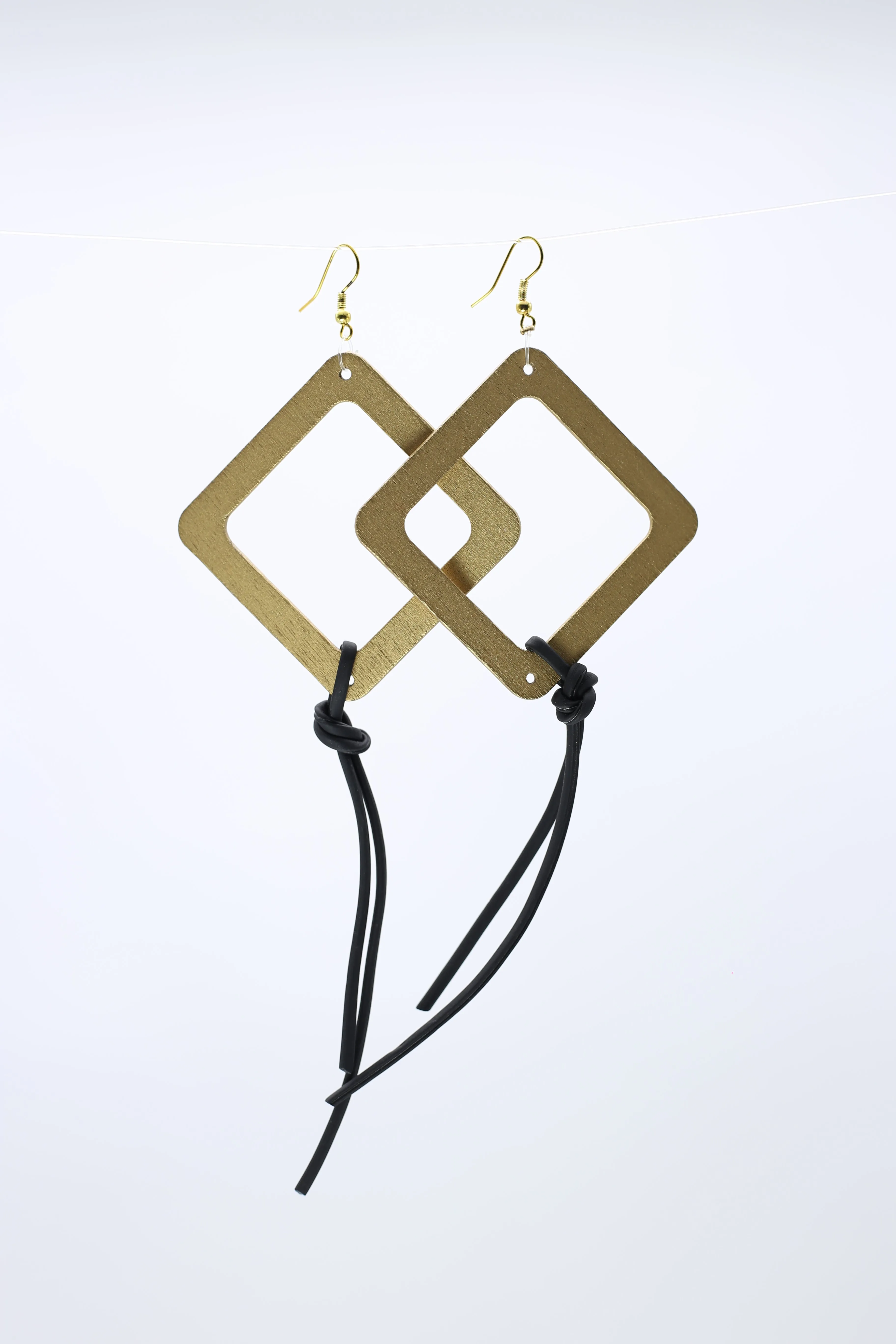 Geometric Earrings with Leatherette String - Large
