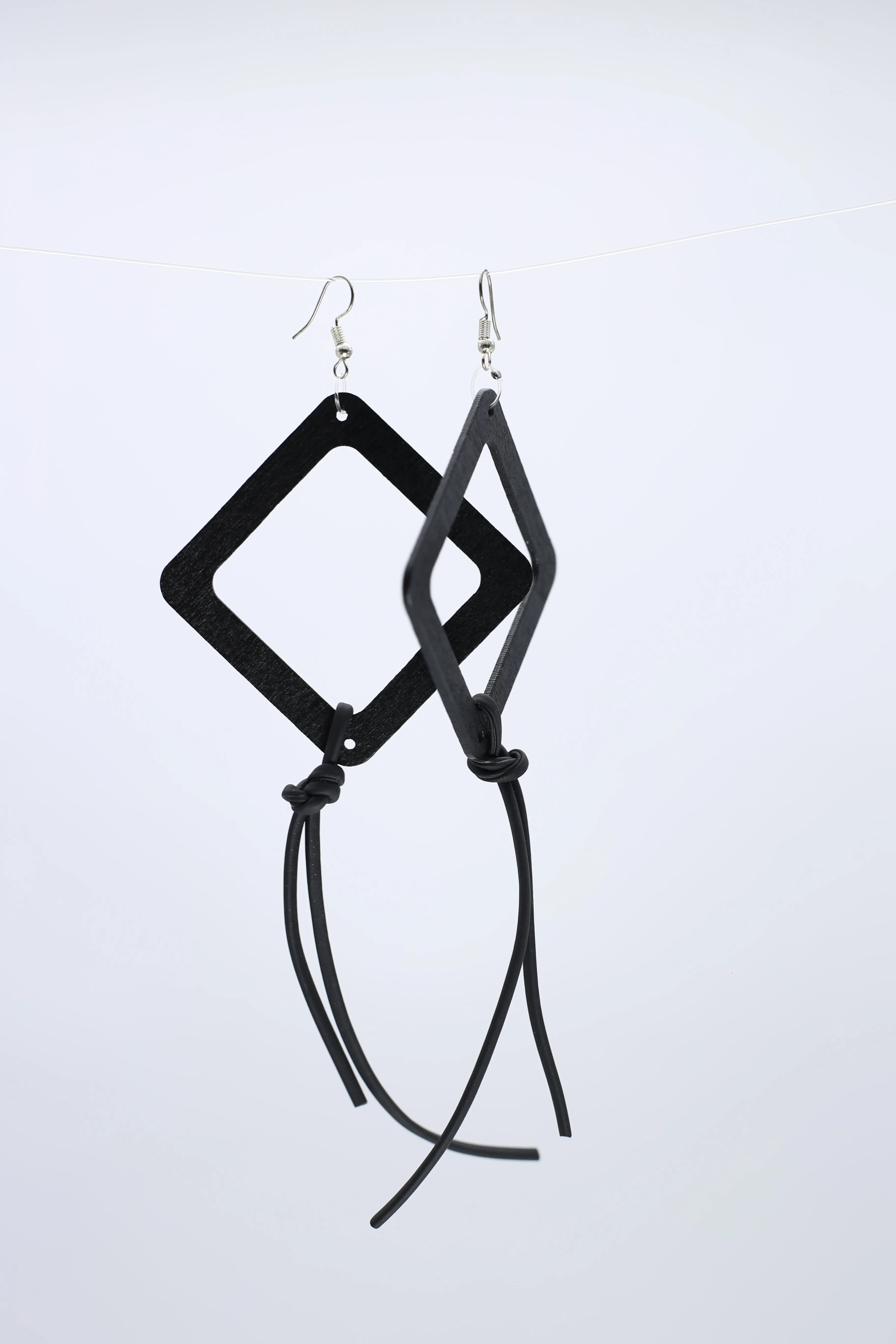 Geometric Earrings with Leatherette String - Large