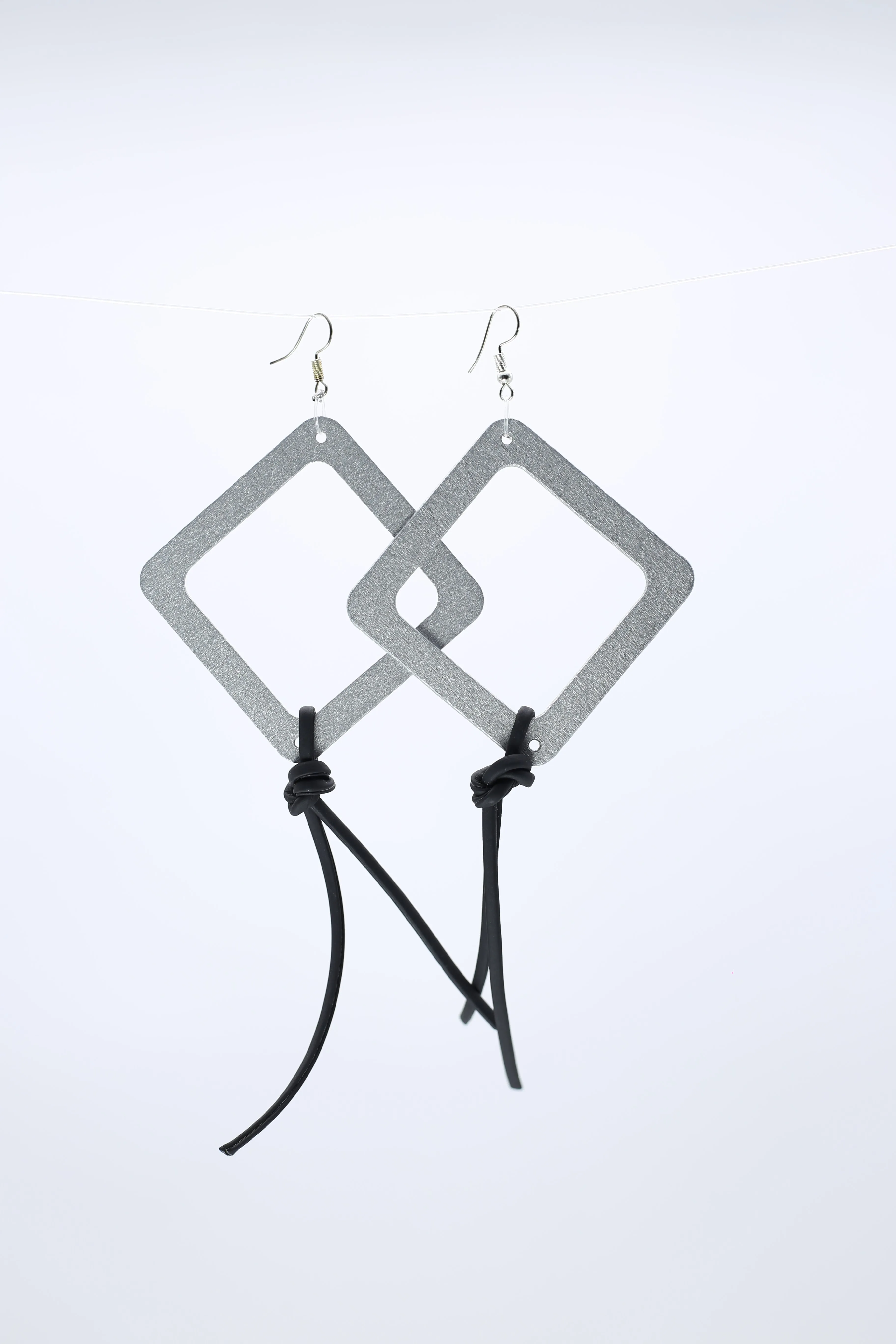 Geometric Earrings with Leatherette String - Large