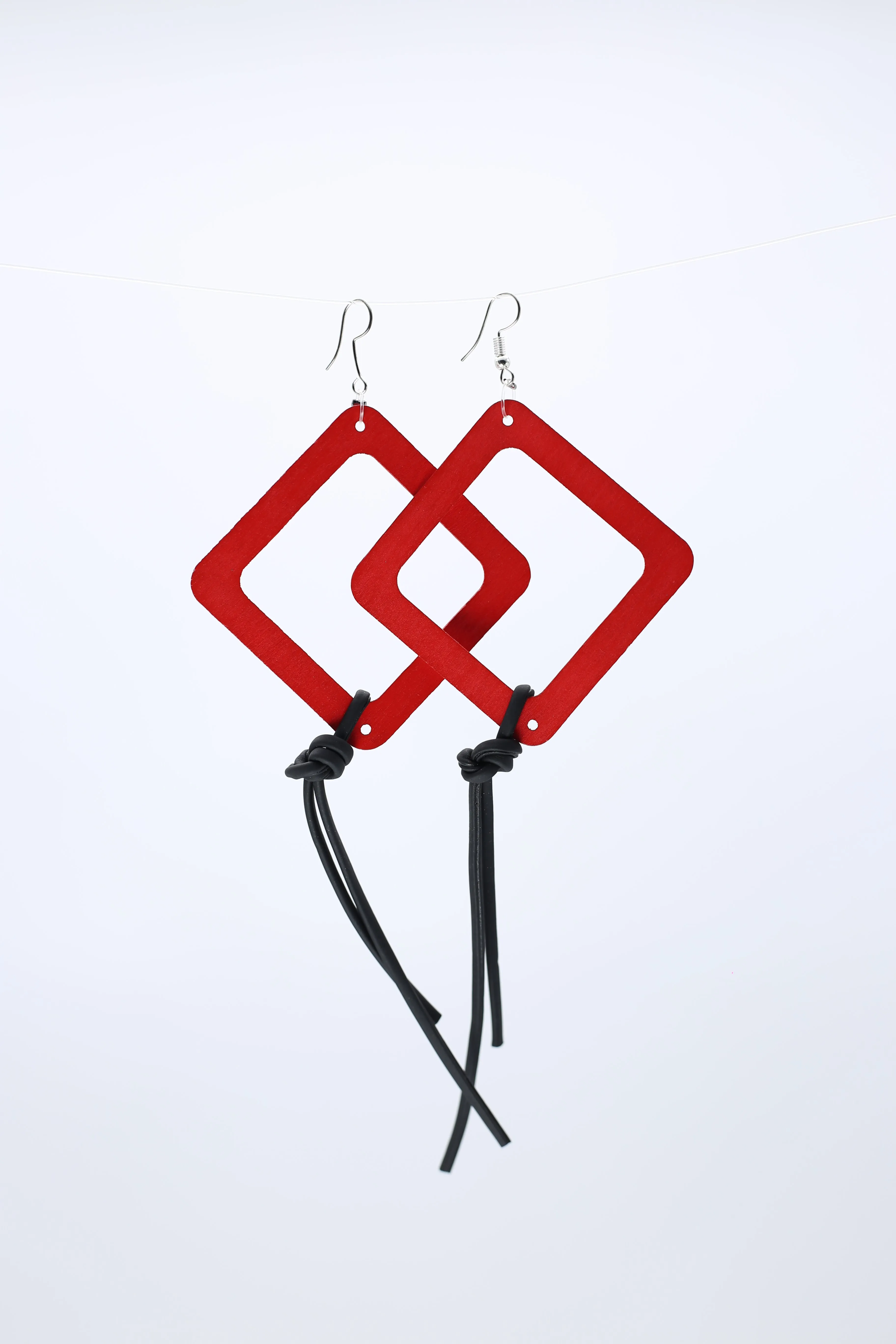Geometric Earrings with Leatherette String - Large