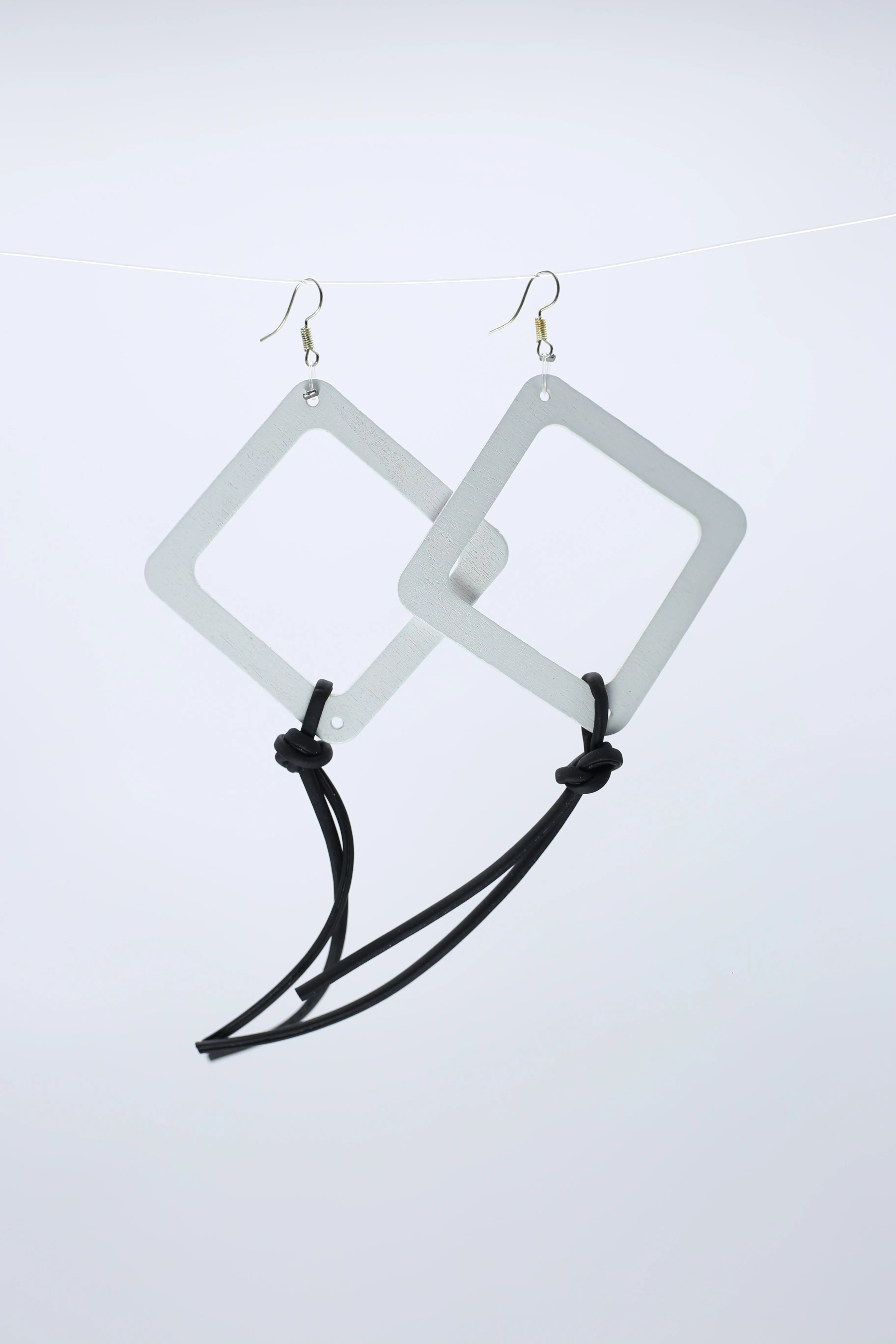 Geometric Earrings with Leatherette String - Large