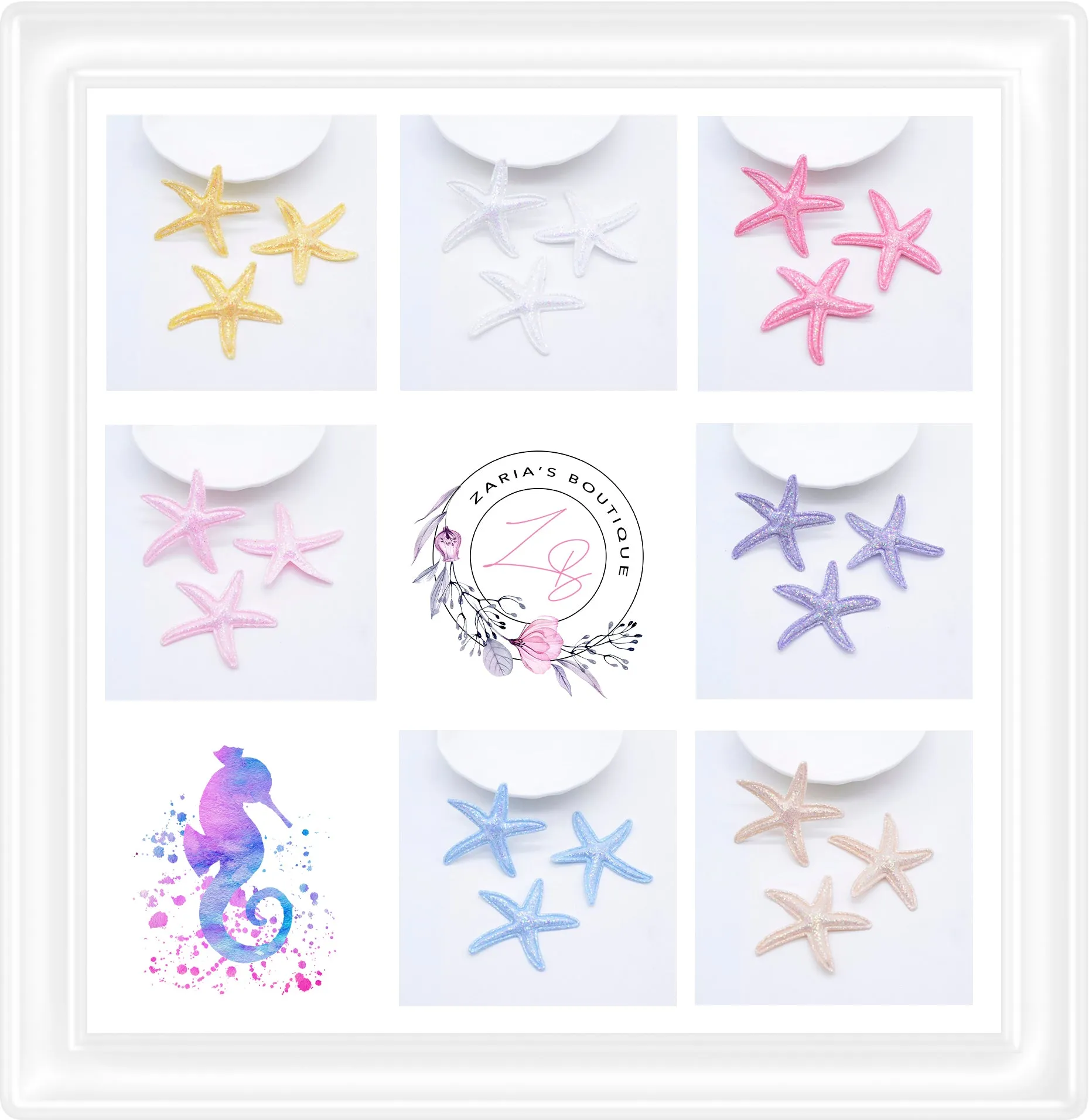 • Glitter Starfish • Bow & Mermaid Tiara Embellishments • 7 Colours •