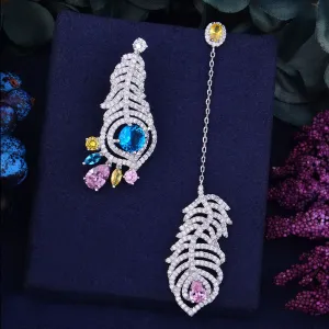 GODKI 92mm Mismatch Luxury Feather Multicolor Cubic Zirconium Women Wedding Party Naija Bride Dangel Drop Earring