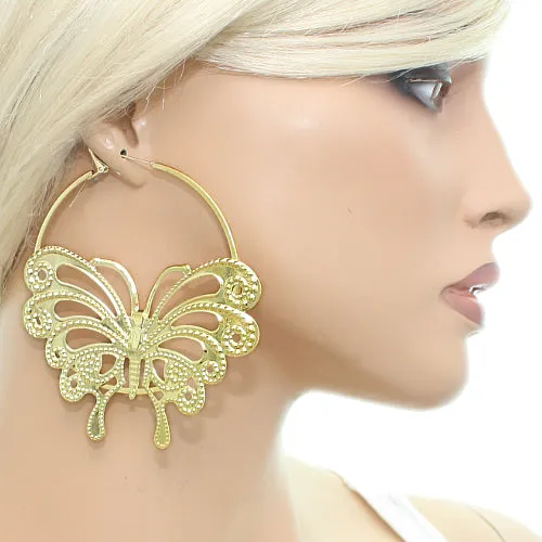 Gold Butterfly Hoop Earrings