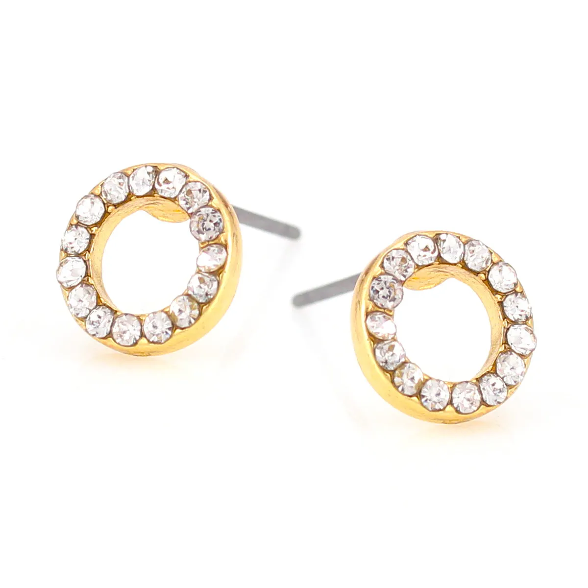 GOLD CIRCLE CRYSTAL STUD  EARRINGS #HNE87746GDCR (AA15)