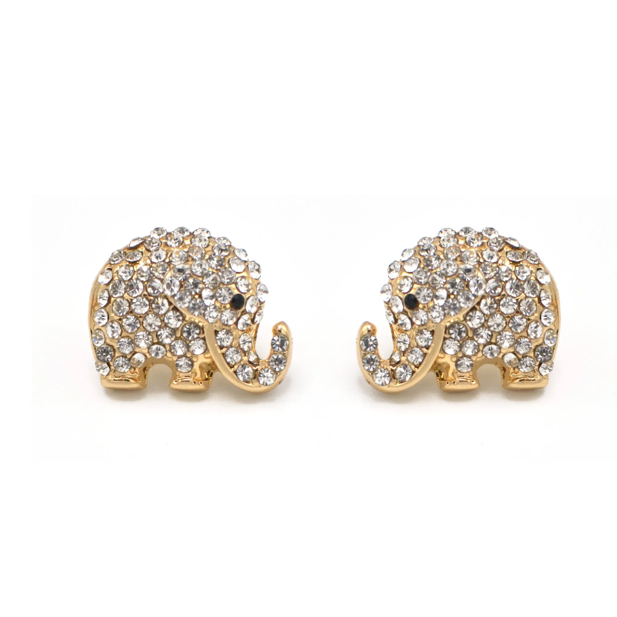 GOLD CRYSTAL ELEPHANT STUD EARRING # HNE90682GDCR(OH18)