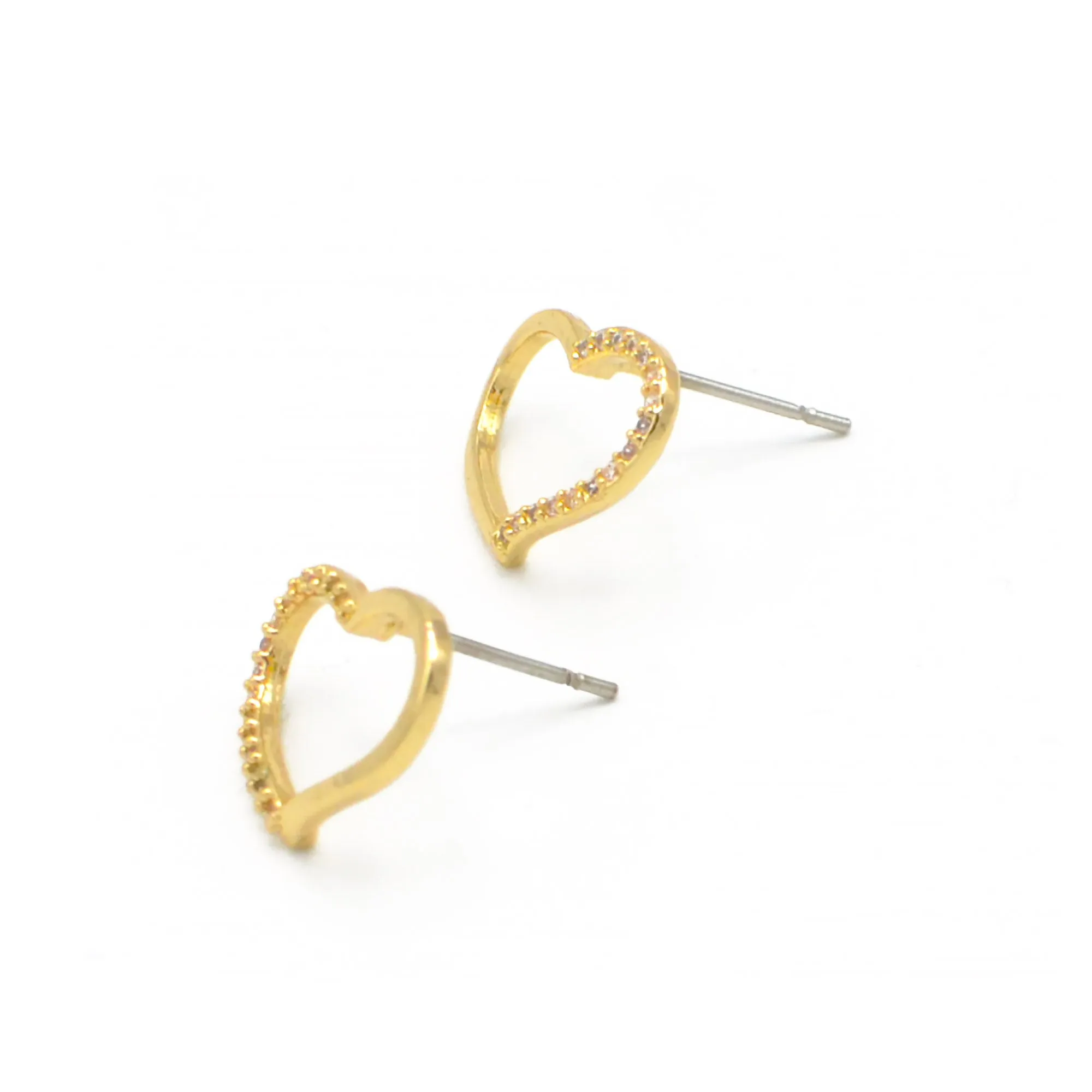 GOLD CRYSTAL HEART POST EARRINGS #SWKK-9484GLD (HH16)