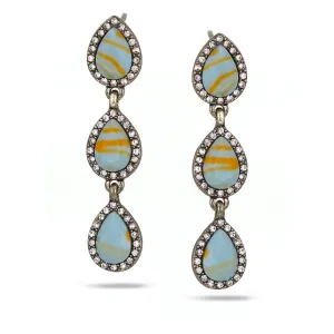 GOLD CRYSTAL TURQUOISE TEARDROP STUD  EARRING #SWKK-3364 G TRQ (GA8)