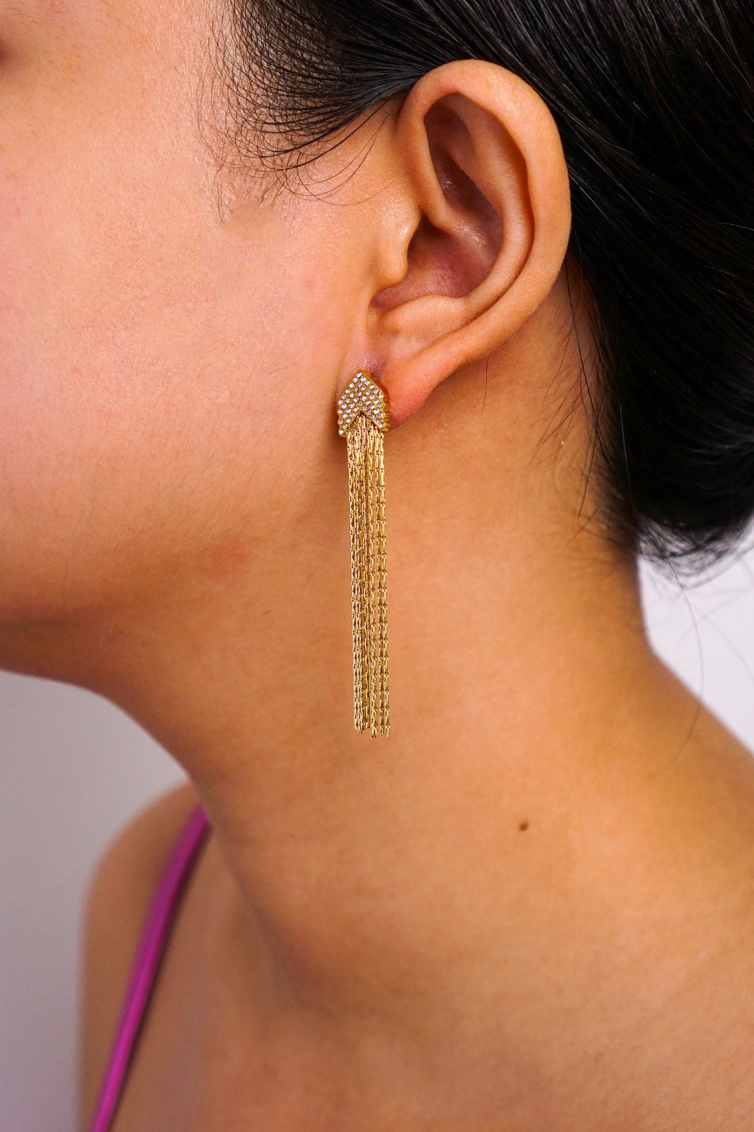 Gold Diamond Chain Tassel Earrings