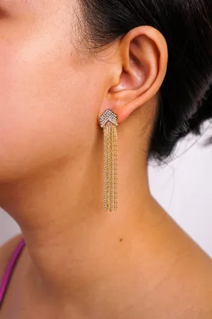 Gold Diamond Chain Tassel Earrings