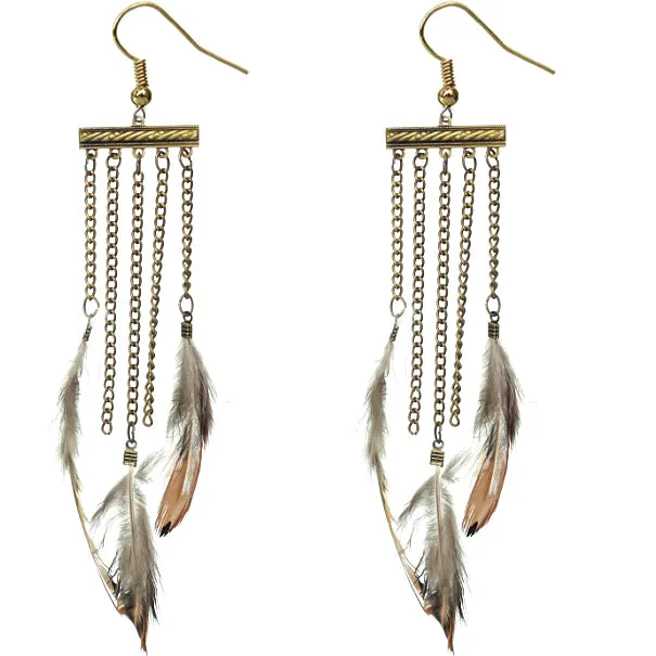 Gold Drop Chain Feather Earrings