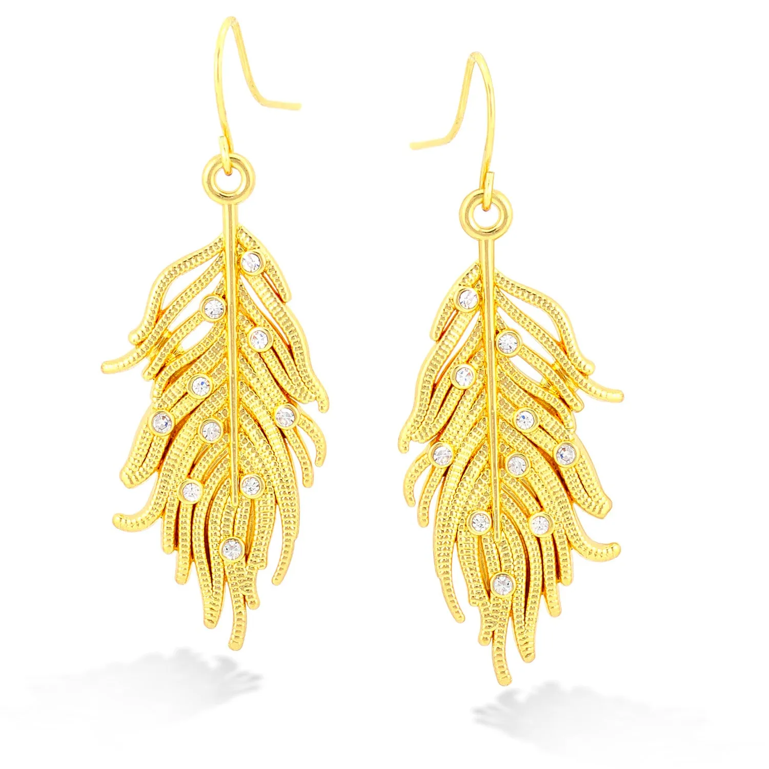 GOLD FEATHER CRYSTAL DROP EARRINGS #ADX6800083