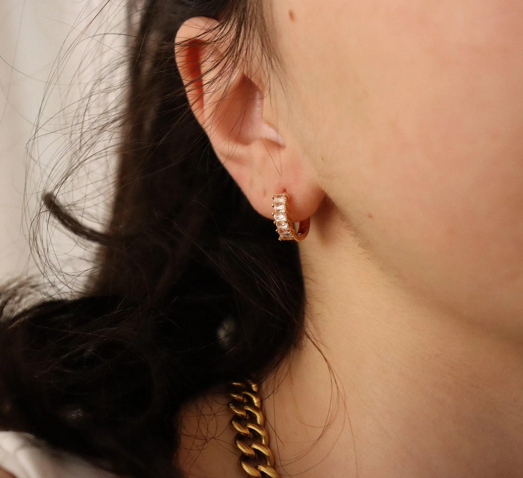 Gold Filled  Hoop CZ  Earrings ,Minimalist Jewelry, Birthday Gift.