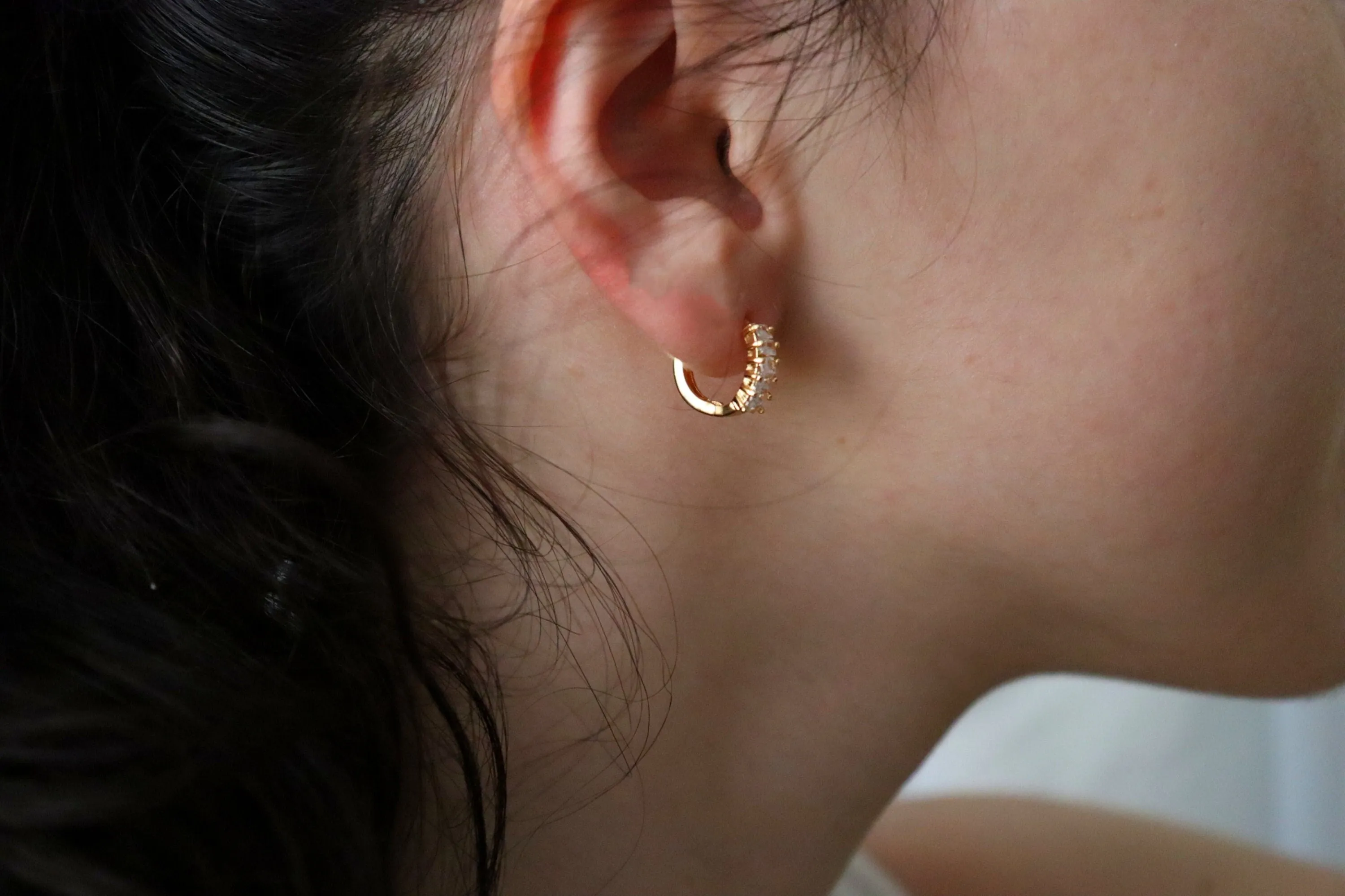 Gold Filled  Hoop CZ  Earrings ,Minimalist Jewelry, Birthday Gift.