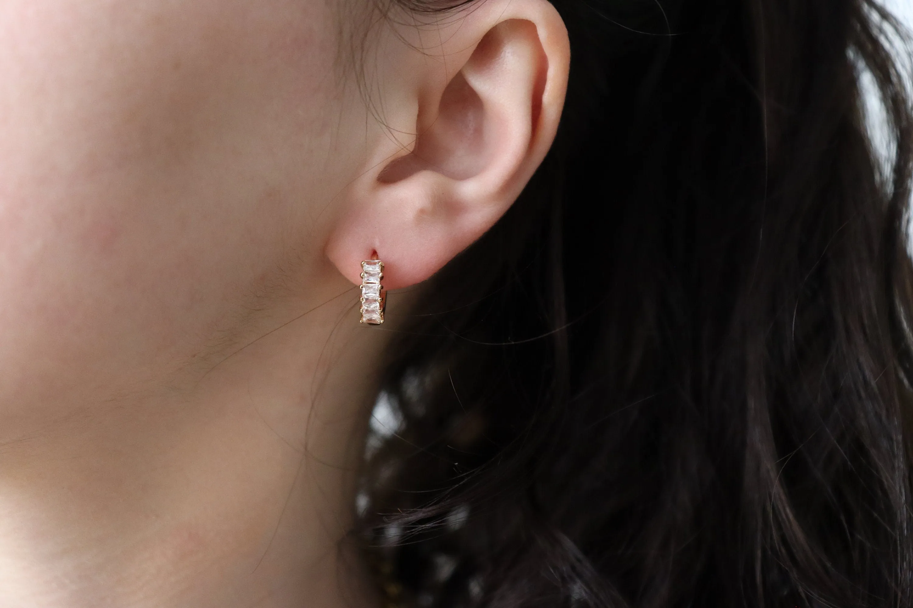 Gold Filled  Hoop CZ  Earrings ,Minimalist Jewelry, Birthday Gift.