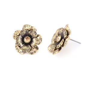 GOLD FLOWER CRYSTAL STUD EARRINGS #245NT3501 (1B16/9A4)
